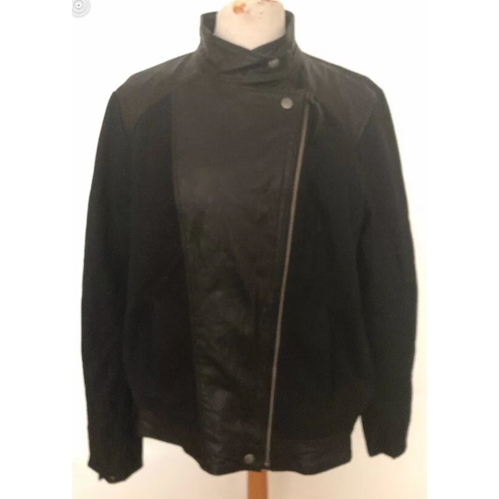 New Lucky Brand Women's Mixed Moto Leather & Canvas Jacket Size XL Black